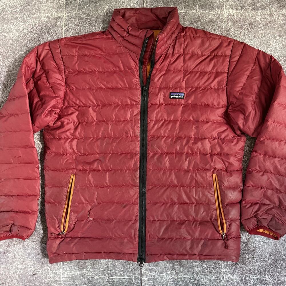 Mens Patagonia Maroon Wax Red Orange Down Sweater Zip Up Puffer Coat Jacket Sz M